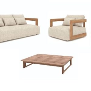 Gescova Outdoor Rafa lounge set 4 delig ecru/taupe Teak