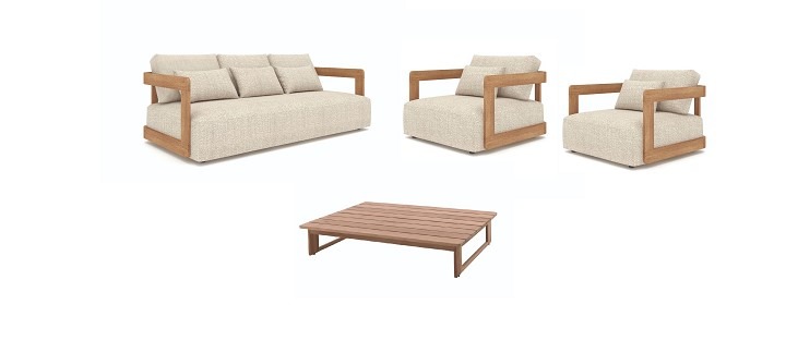 Gescova Outdoor Rafa lounge set 4 delig ecru/taupe Teak