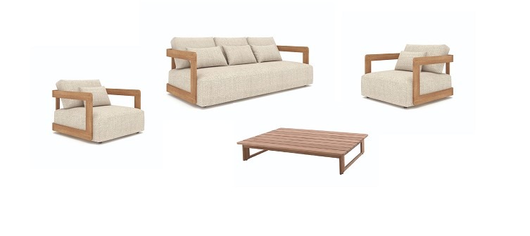 Gescova Outdoor Rafa lounge set 4 delig ecru/taupe Teak - Afbeelding 2